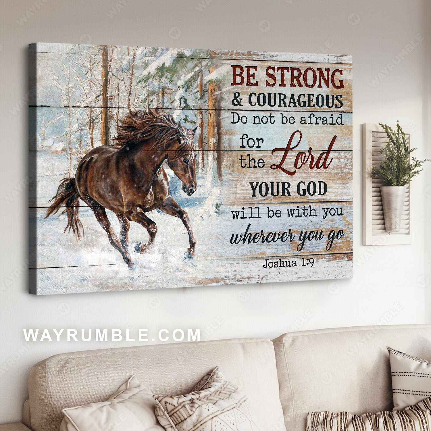 Angry horse, Winter forest, Horse painting, Be strong and courageous - Jesus Landscape Canvas Prints, Home Decor Wall Art