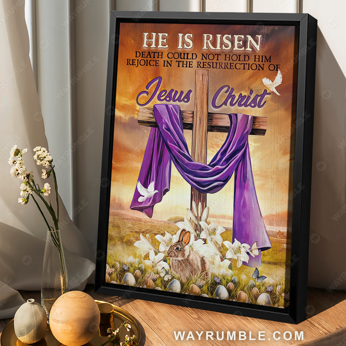 Cross symbol, Jesus Christ, White doves, He is risen - Jesus Portrait Canvas Prints, Christian Wall Art