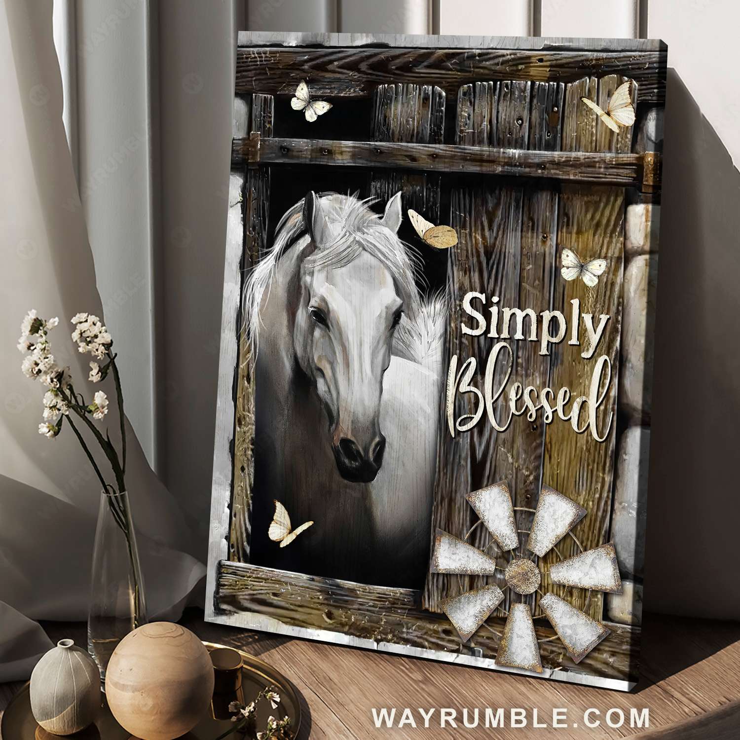 White horse, Old windmill, Wood plank, Simply blessed - Jesus Portrait Canvas Prints, Christian Wall Art