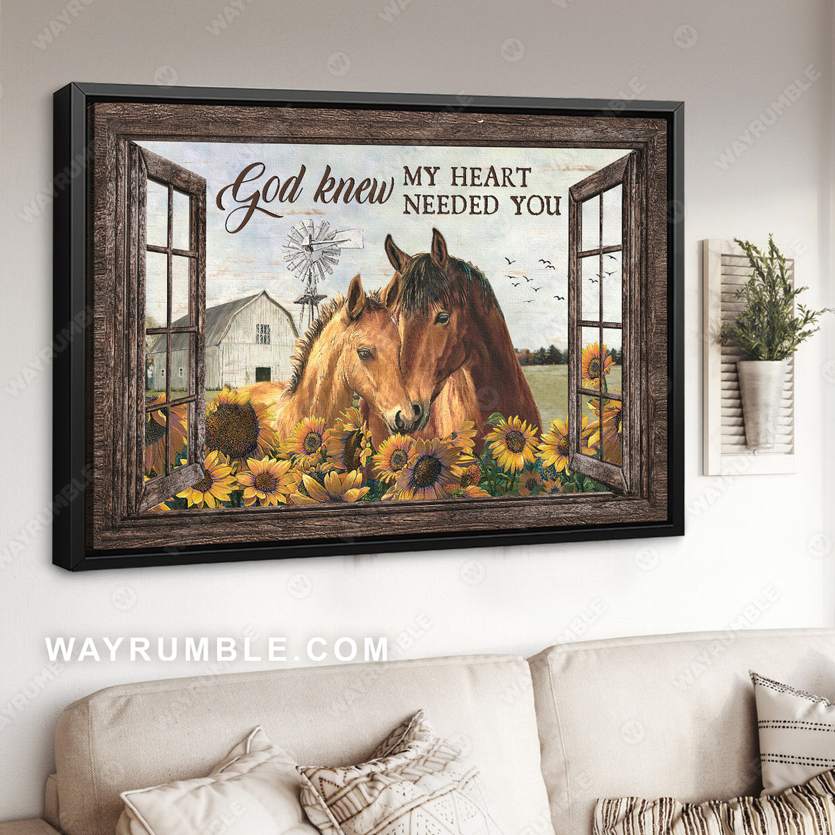 Horses drawing, Sunflower painting, White house, God knew my heart needed you - Jesus Landscape Canvas Prints, Christian Wall Art