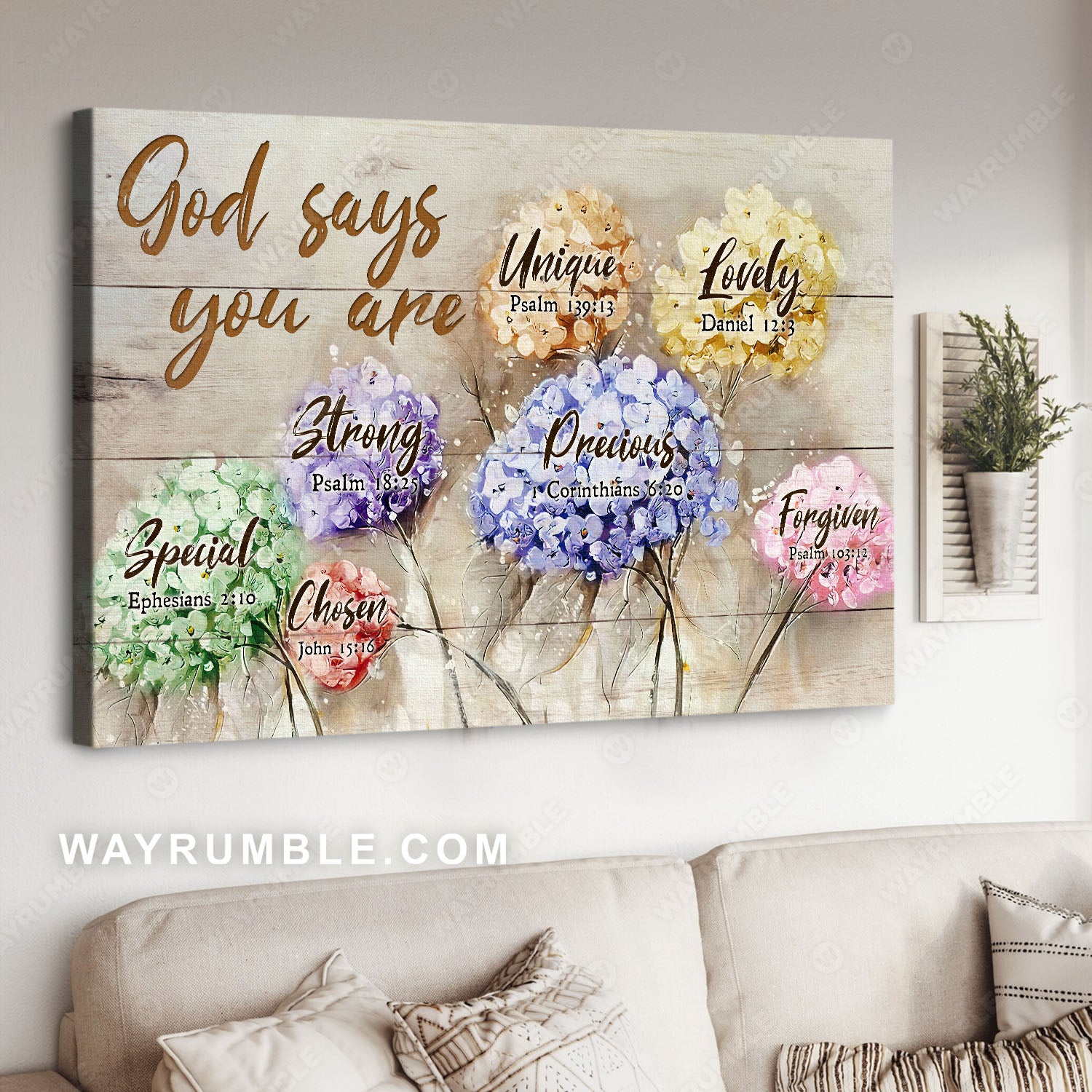 Vintage flower, Colorful hydrangea, God says you are - Jesus Landscape Canvas Prints, Christian Wall Art