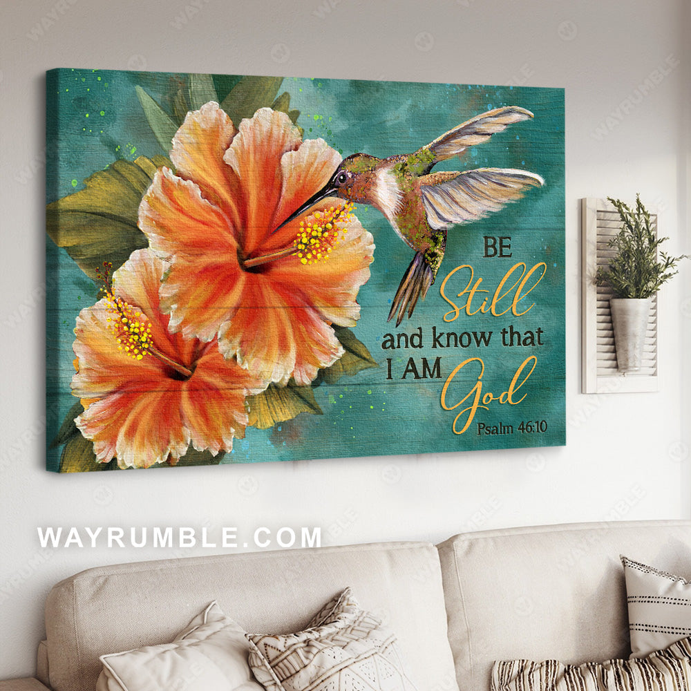 Gladiolus flower, Colorful hummingbird, Be still and know that I am God - Jesus Landscape Canvas Prints, Christian Wall Art