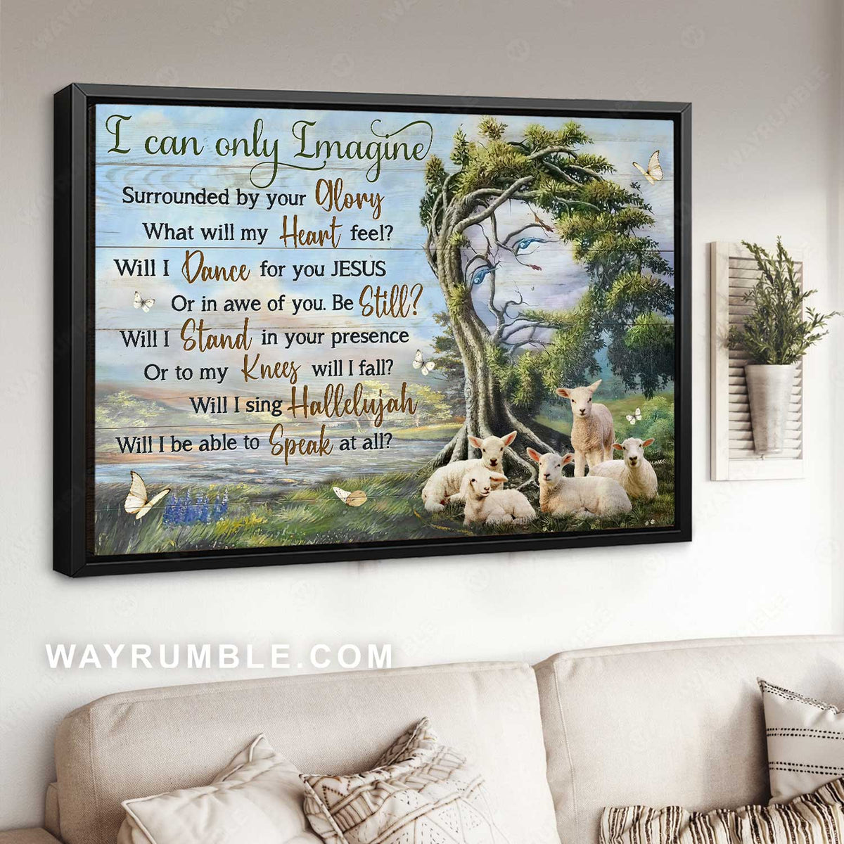 Green forest, Jesus face, Lamb of God, I can only imagine - Jesus Landscape Canvas Prints, Home Decor Wall Art