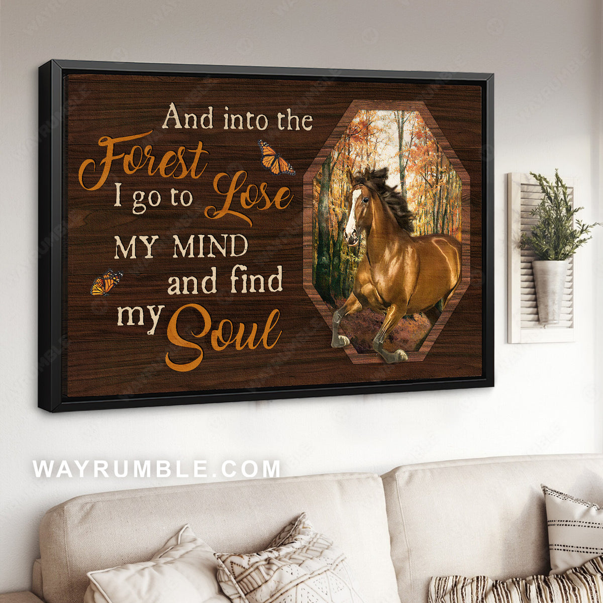 Running horse, Autumn forest, Orange butterfly, I go to lose my mind - Jesus Landscape Canvas Prints, Christian Wall Art