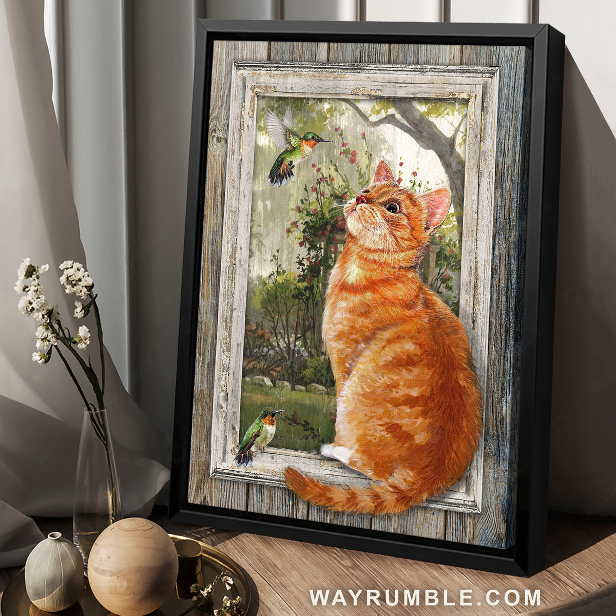 Pretty garden, Brown cat, Antique window, Watercolor hummingbird - Jesus Portrait Canvas Prints, Christian Wall Art