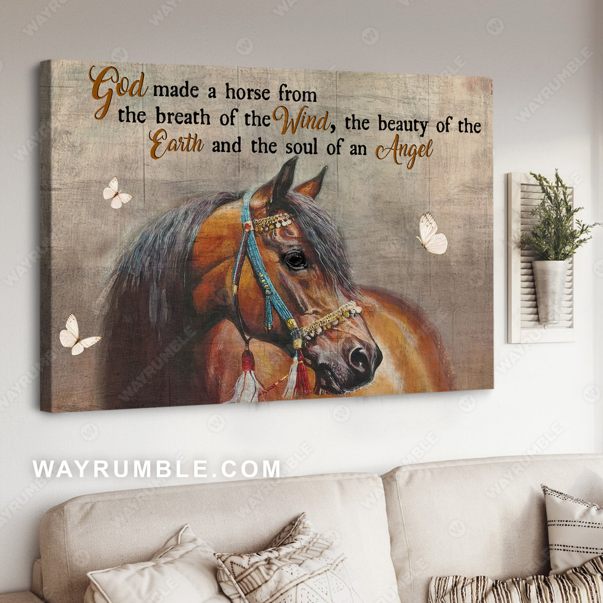 Quarter horse, White butterfly, God make a horse from the breath of the wind - Jesus Landscape Canvas Prints, Christian Wall Art