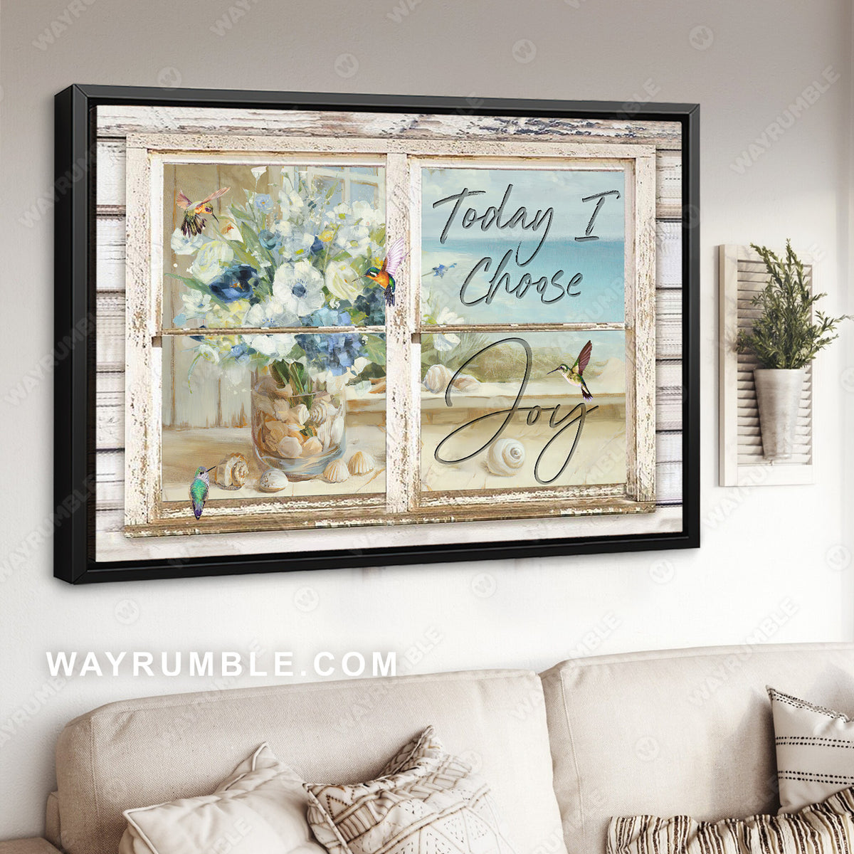 Flower vase, Humming bird, Window frame, Today I choose joy - Jesus Landscape Canvas Prints, Christian Wall Art