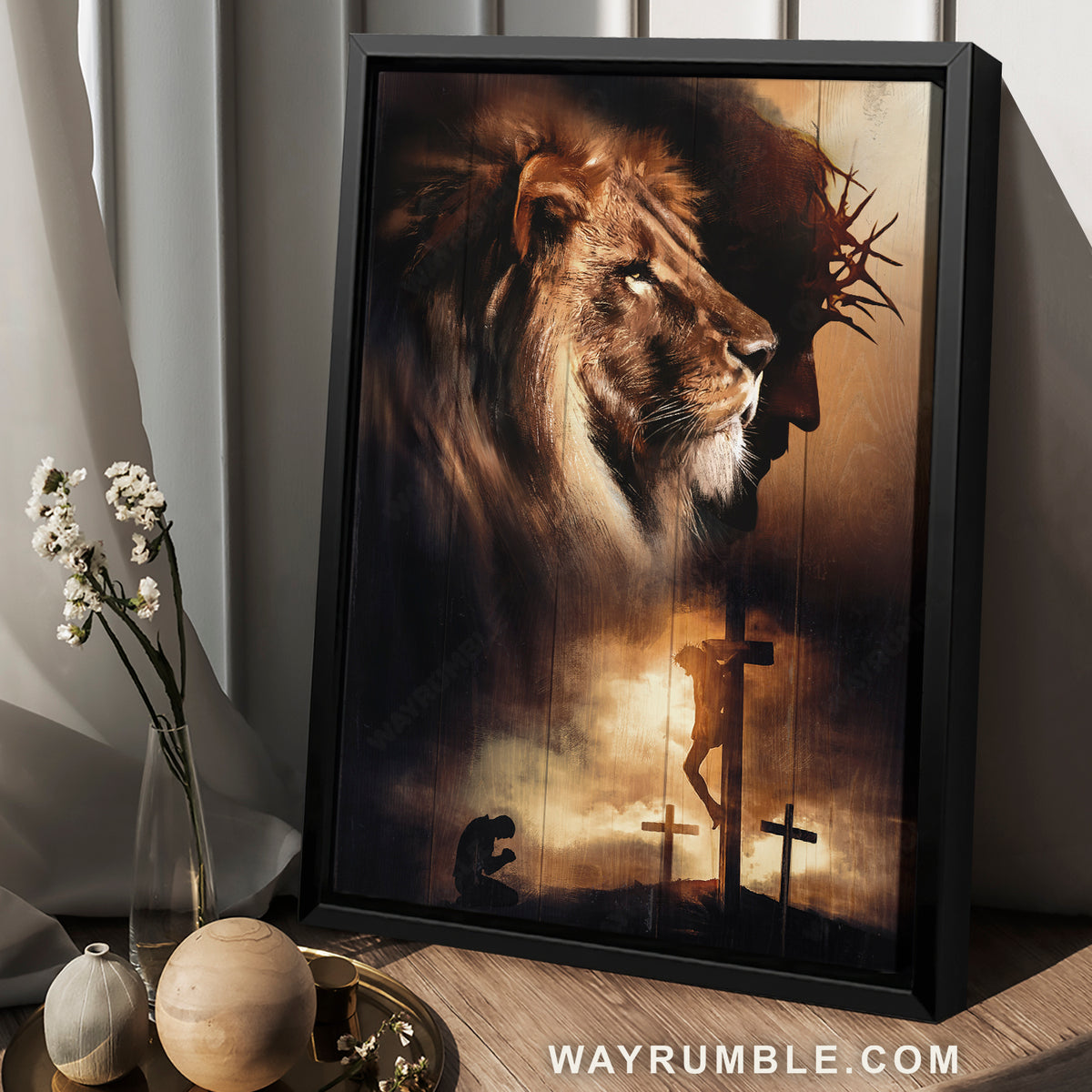 Lion of Judah, Jesus profile painting, Praying with Jesus - Jesus Portrait Canvas Prints, Christian Wall Art
