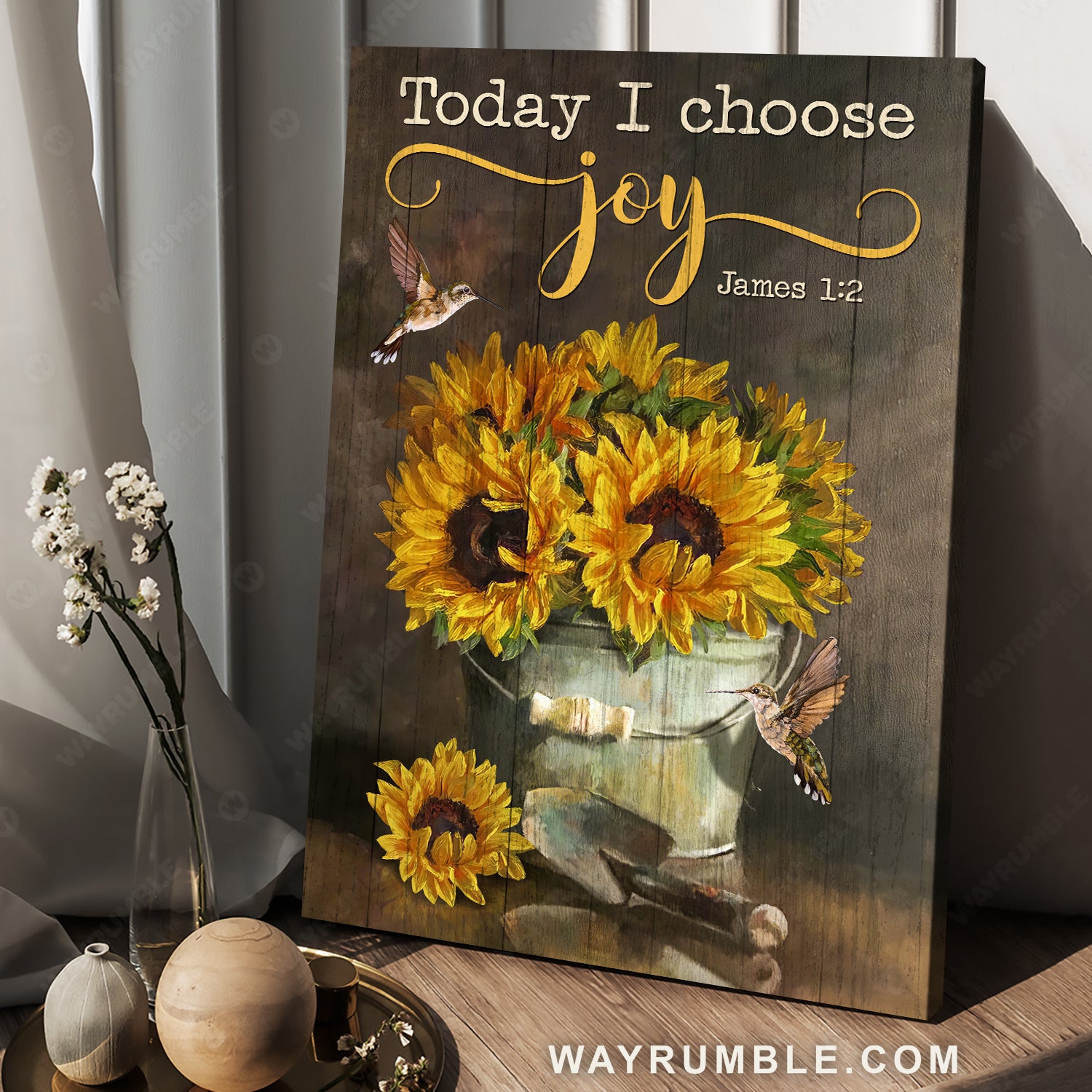 Brown hummingbird, Pretty sunflower, Today I choose joy - Jesus Portrait Canvas Prints, Home Decor Wall Art