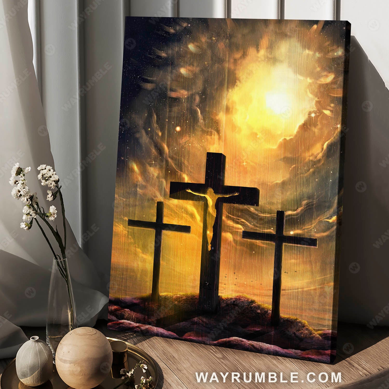 Heaven's light, Three rugged crosses, The the sacrifice of Jesus Christ - Jesus Portrait Canvas Prints, Wall Art
