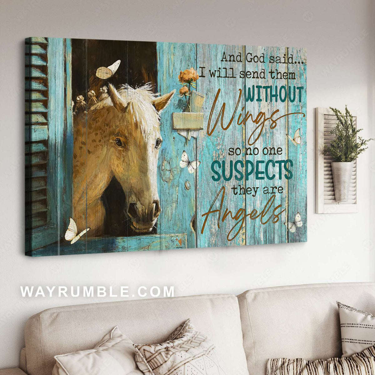 White horse, Horse stable, No one suspects they are angels - Jesus Landscape Canvas Prints, Christian Wall Art