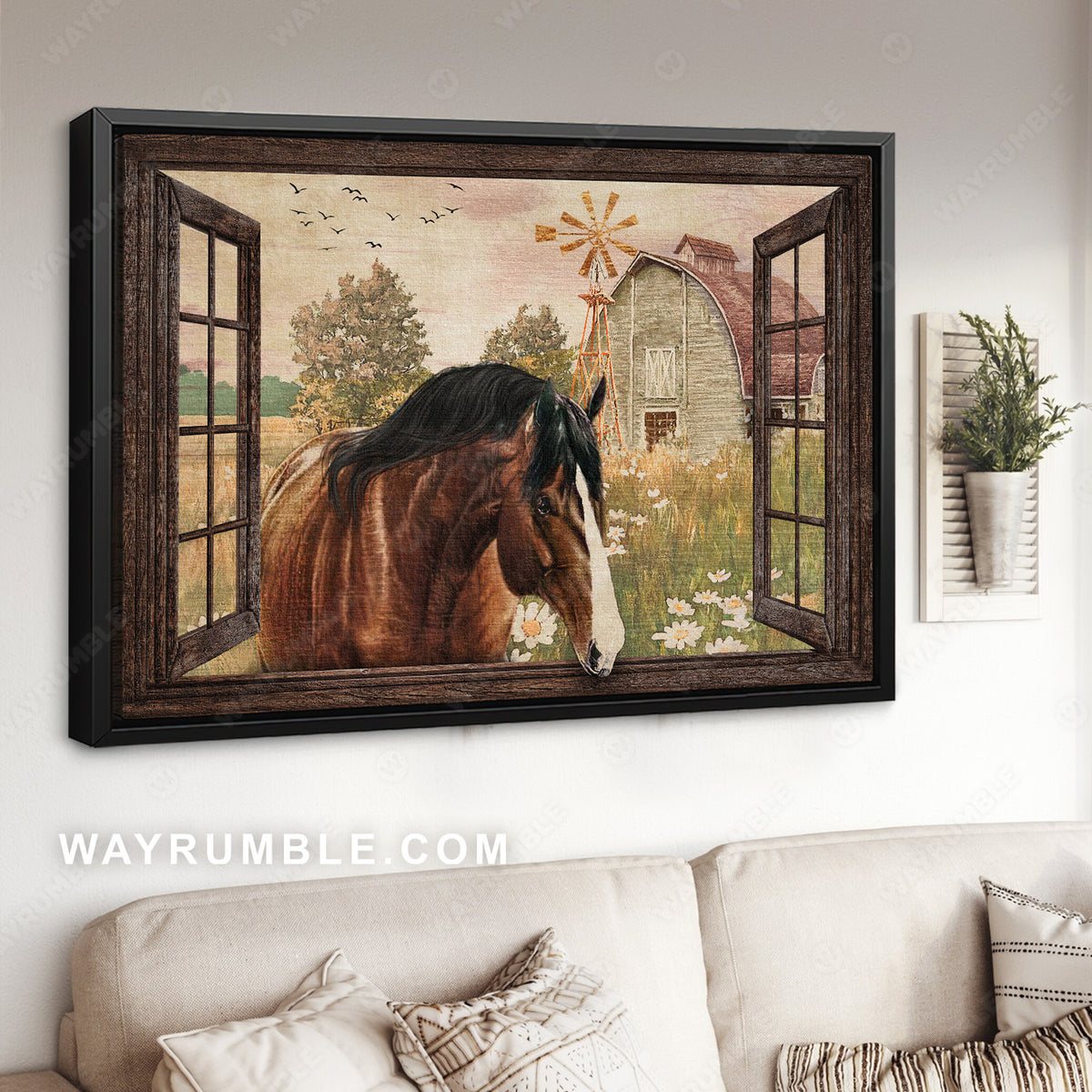 Dream horse, Countryside drawing, Daisy field, Green farm - Jesus Landscape Canvas Prints, Christian Wall Art