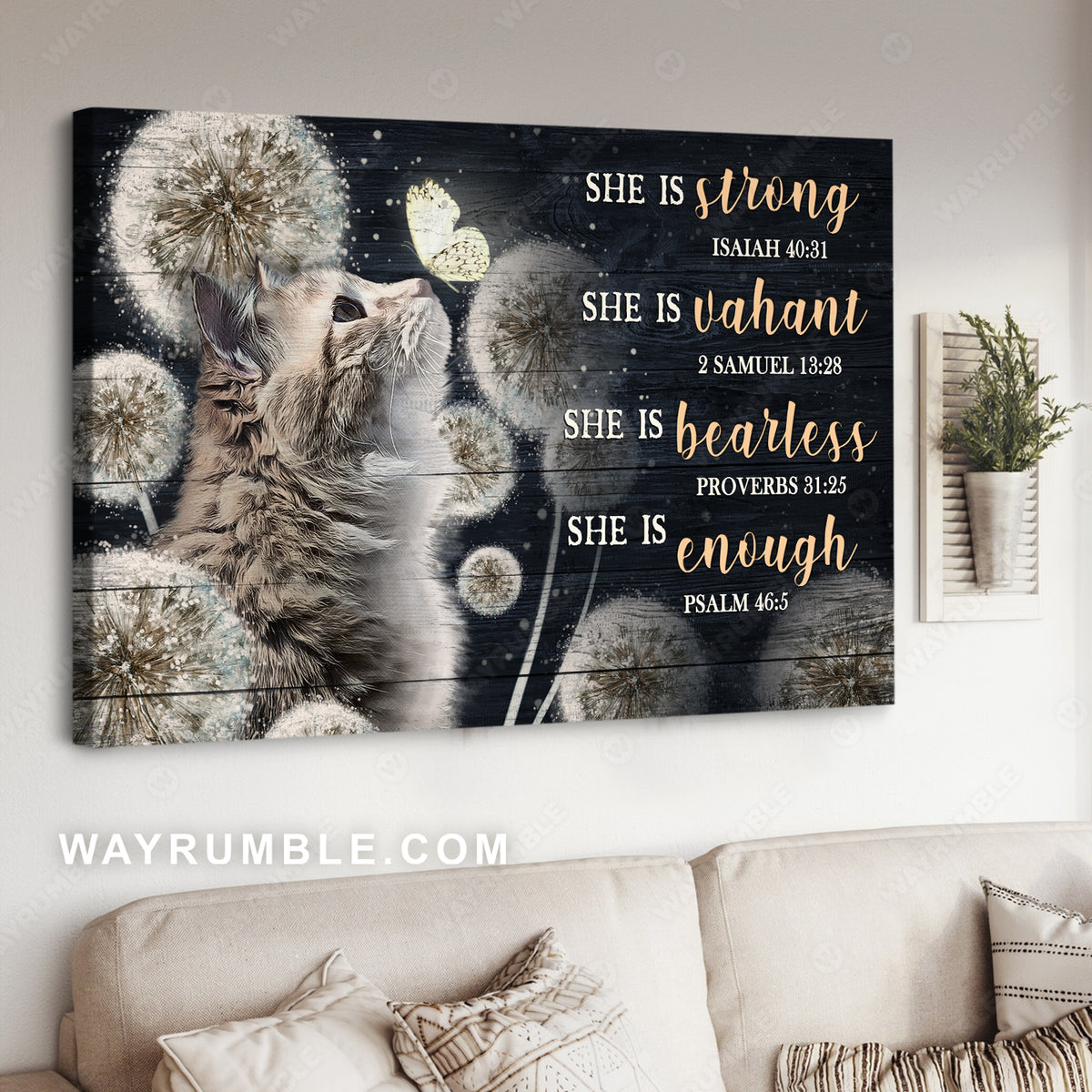 Cute cat, Beautiful night, Dandelion field, She is strong - Jesus Landscape Canvas Prints, Christian Wall Art