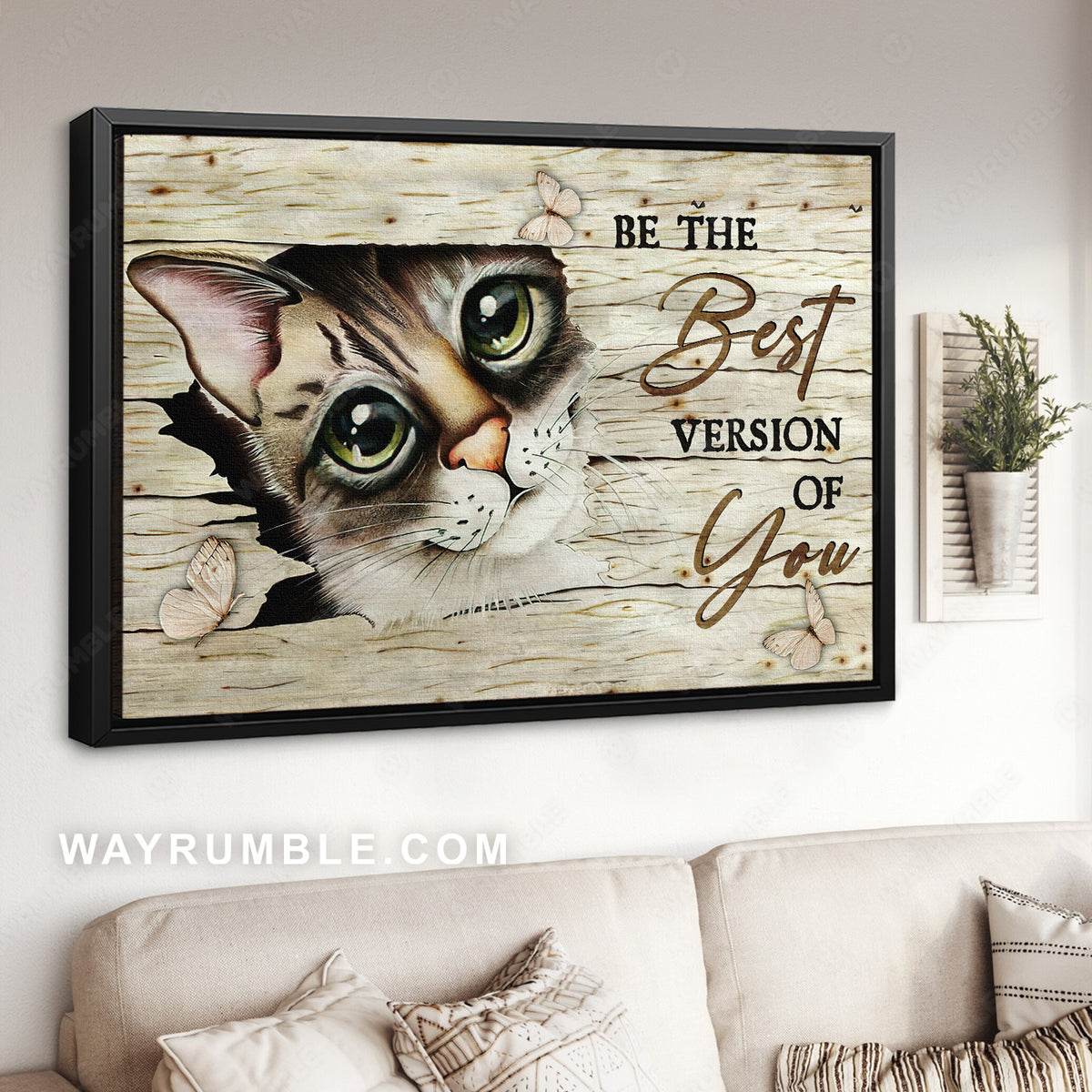 Cat with big eyes, Gift for cat lover, Butterfly, Be the best version of you - Jesus Landscape Canvas Prints, Christian Wall Art