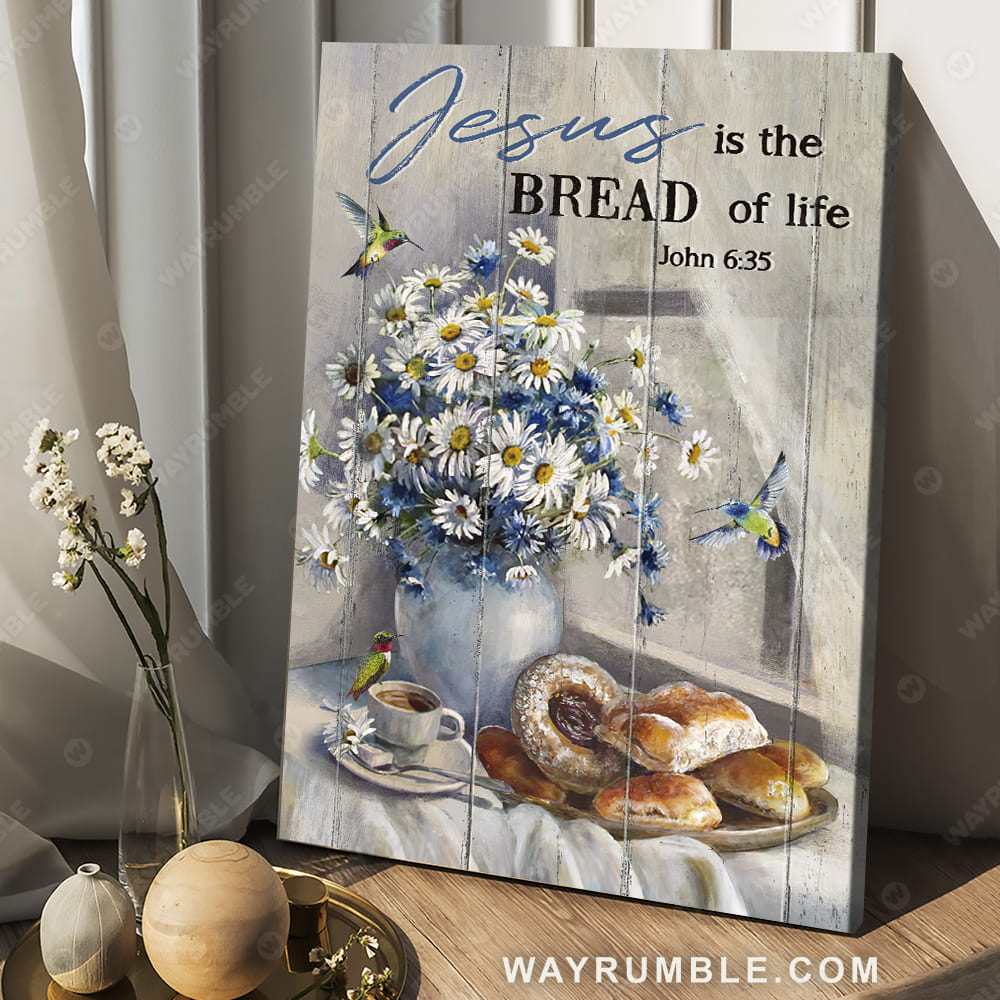 Coffee cup, Pretty daisy, Hummingbird drawing, Jesus is the bread of life - Jesus Portrait Canvas Prints, Christian Wall Art