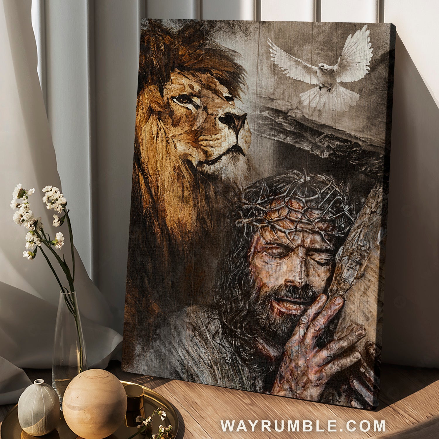 Jesus on the cross, Watercolor lion, Amazing dove, Jesus calls - Jesus Portrait Canvas Prints, Home Decor Wall Art
