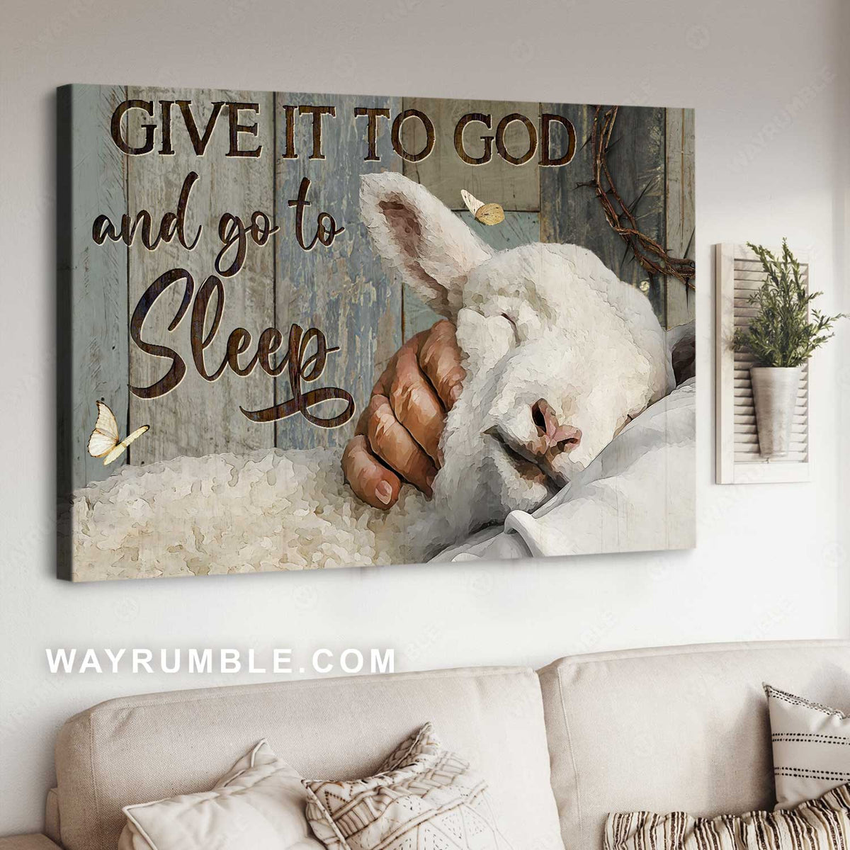 Beautiful lamb painting, Lamb of God, Give it to God and go to sleep - Jesus Landscape Canvas Prints, Home Decor Wall Art