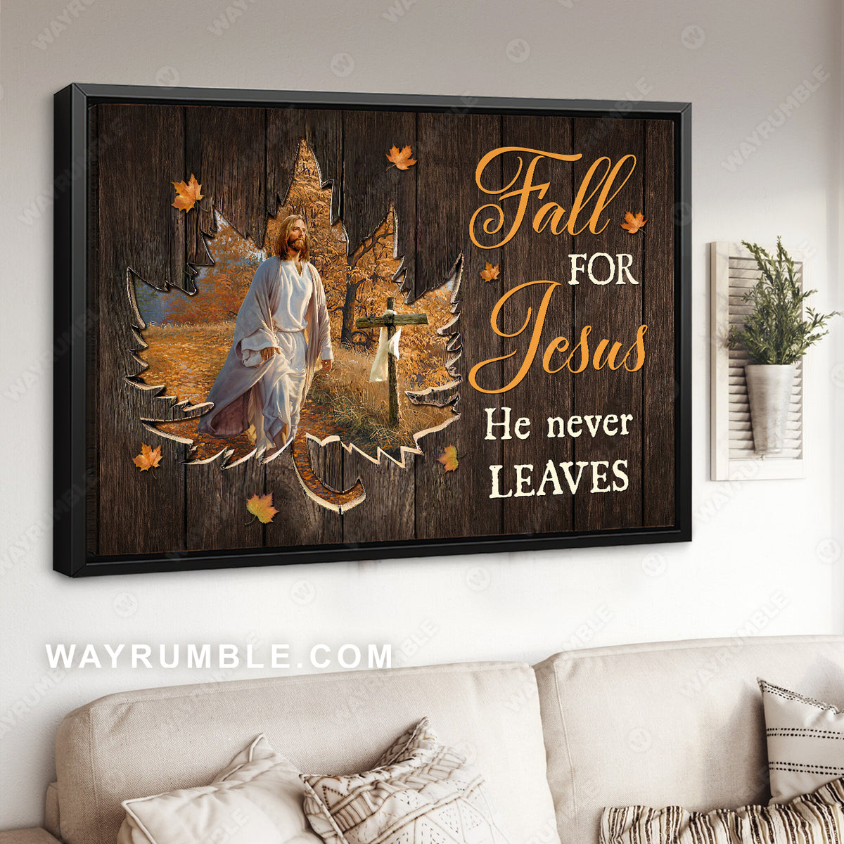 Maple shape, Autumn forest, Walking with Jesus, Fall for Jesus - Jesus Landscape Canvas Prints, Christian Wall Art