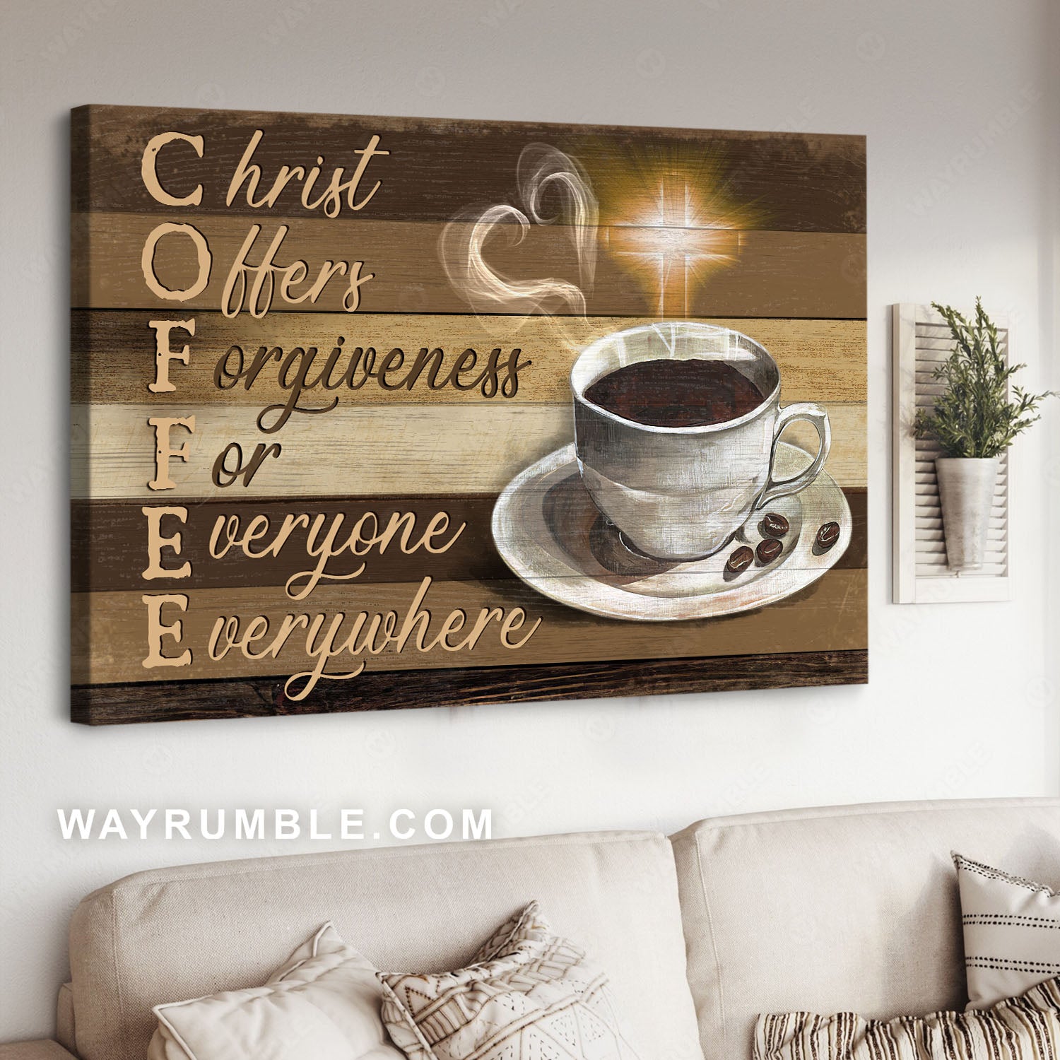 Hot coffee, Coffee cup, Light cross, Christ offers forgiveness - Jesus Landscape Canvas Prints, Christian Wall Art