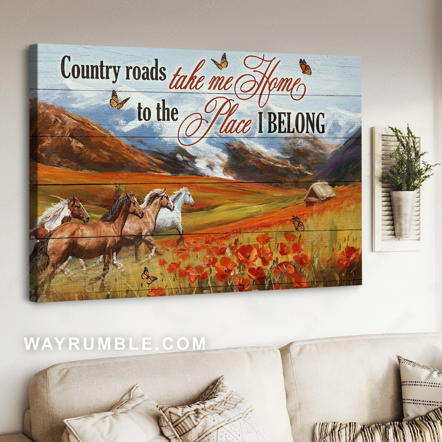 Beautiful poppy field, Running horse, Country roads take me home - Jesus Landscape Canvas Prints, Home Decor Wall Art