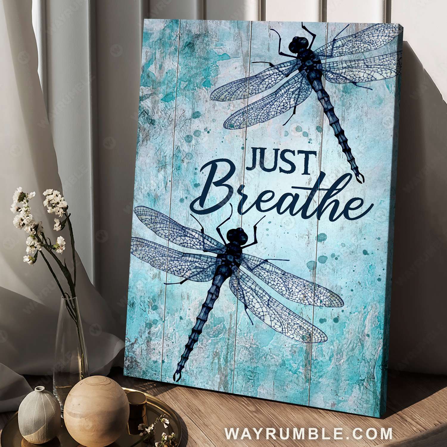 Dragonfly, Light blue background, Just breath - Jesus Portrait Canvas Prints, Christian Wall Art