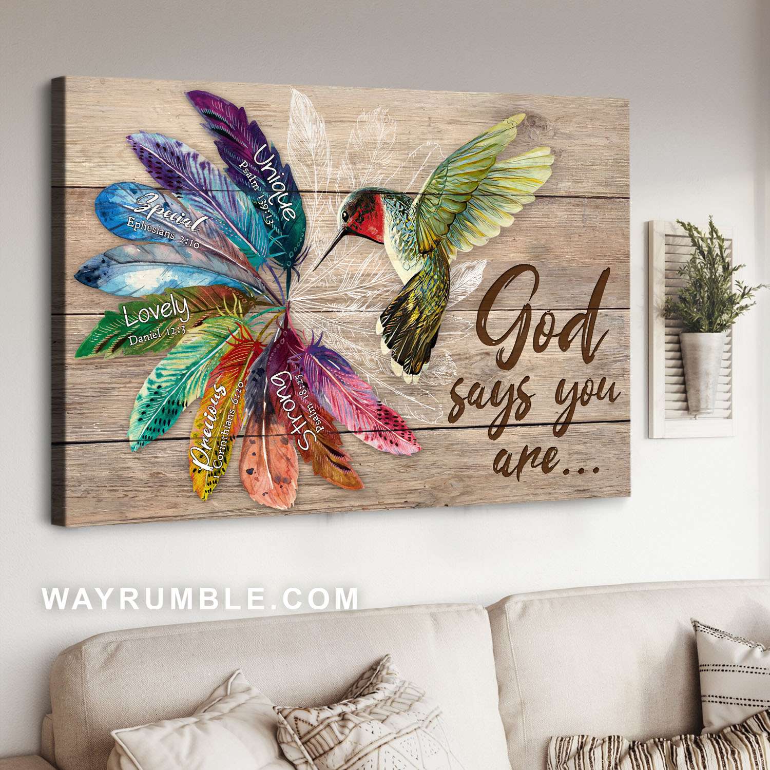 Hummingbird, Colorful feathers, God says You are unique - Jesus Landscape Canvas Prints, Christian Wall Art