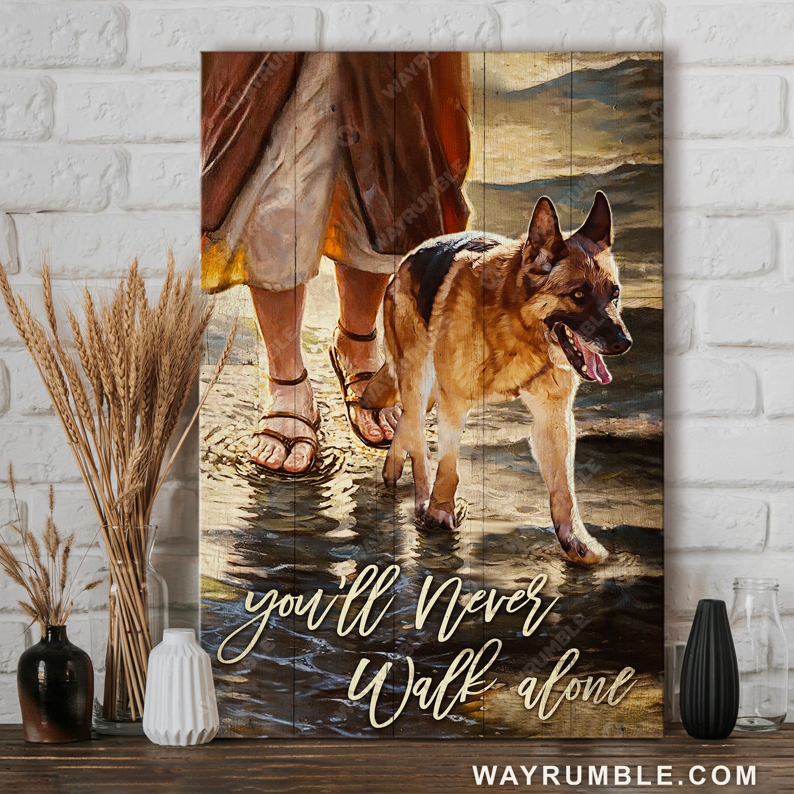German shepherd, Jesus walk, You'll never walk alone - Jesus Portrait Canvas Prints, Christian Wall Art