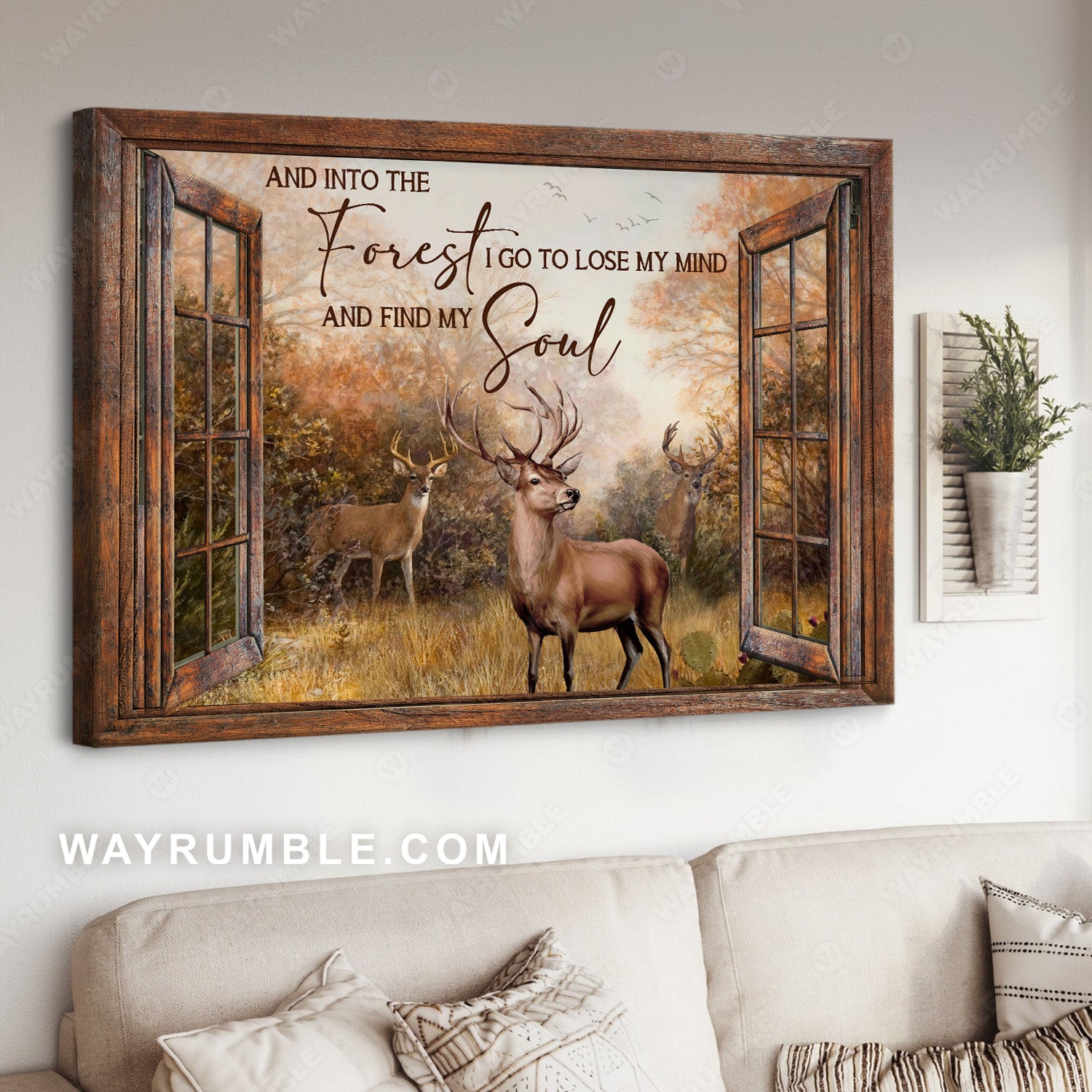 Window frame, Forest drawing, Deer painting, Into the forest I go - Jesus Landscape Canvas Prints, Christian Wall Art