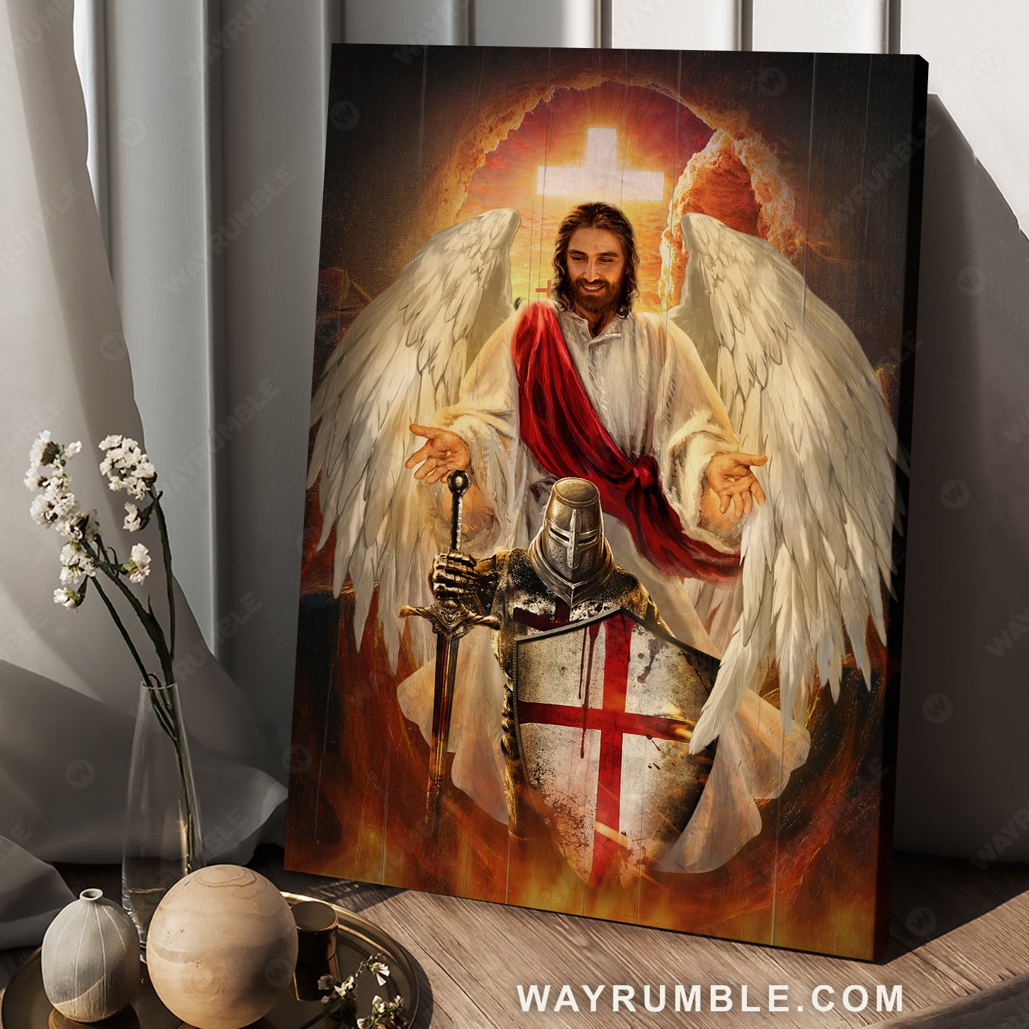 Stunning angel wings, Amazing warrior, Jesus painting - Jesus Portrait Canvas Prints, Christian Wall Art