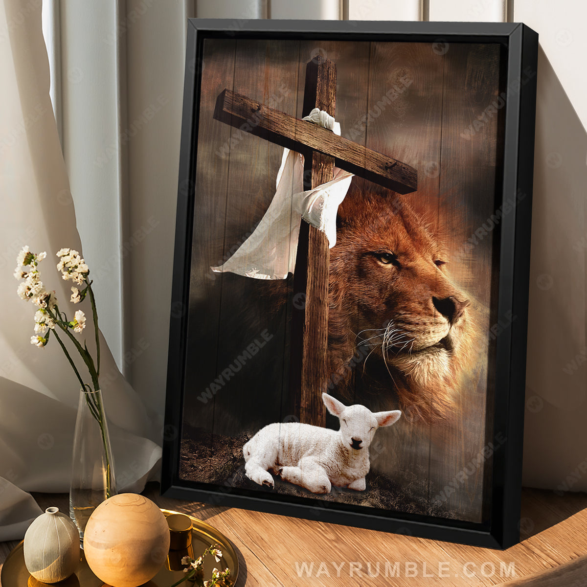 Big cross, Lion drawing, Lamb of God, King of Kings - Jesus Portrait Canvas Prints, Christian Wall Art
