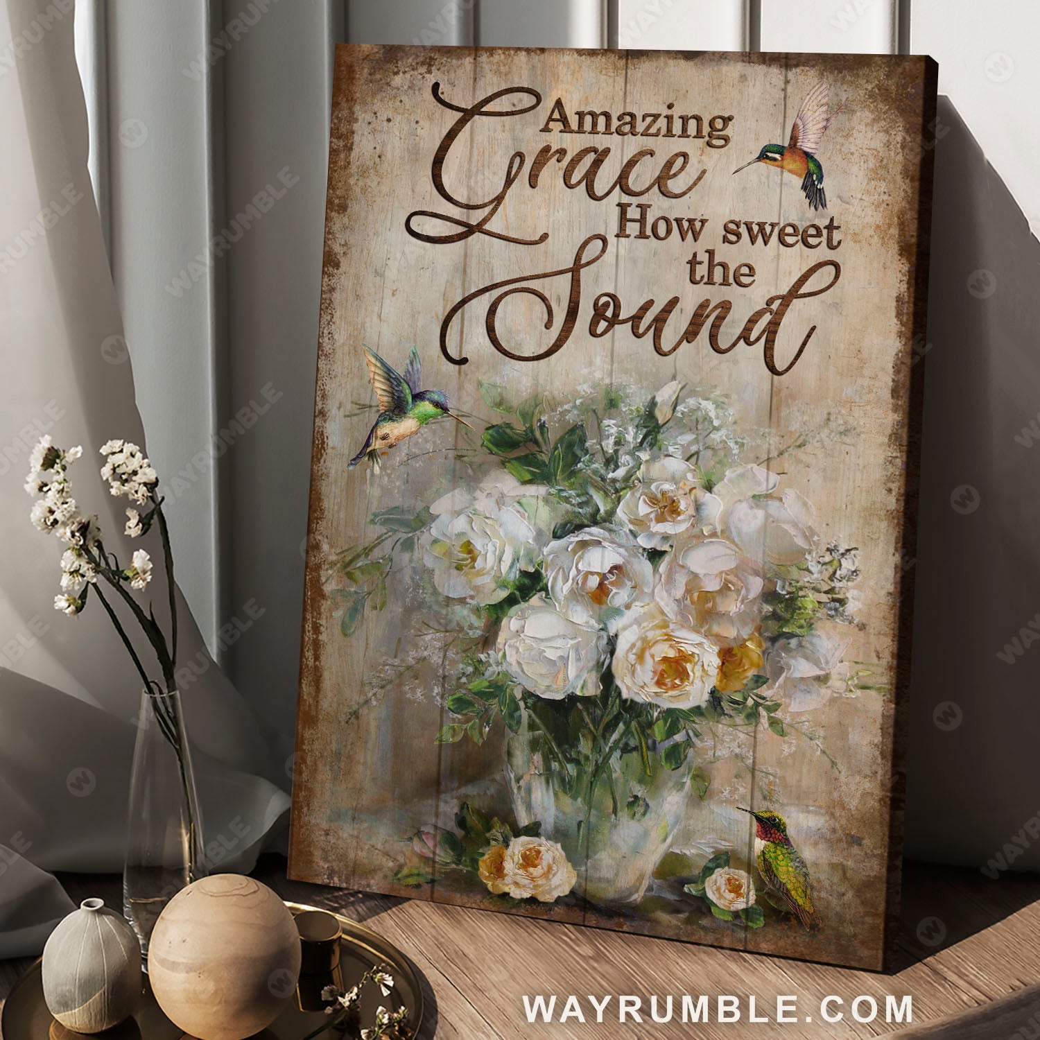 White rose vase, Stilling life painting, Vintage painting, Amazing grace, How sweet the sound - Jesus Portrait Canvas Prints, Christian Wall Art