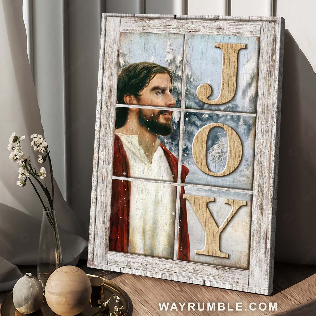 Christmas vibe, Unique Jesus painting, Winter forest, Joy - Jesus Portrait Canvas Prints, Home Decor Wall Art