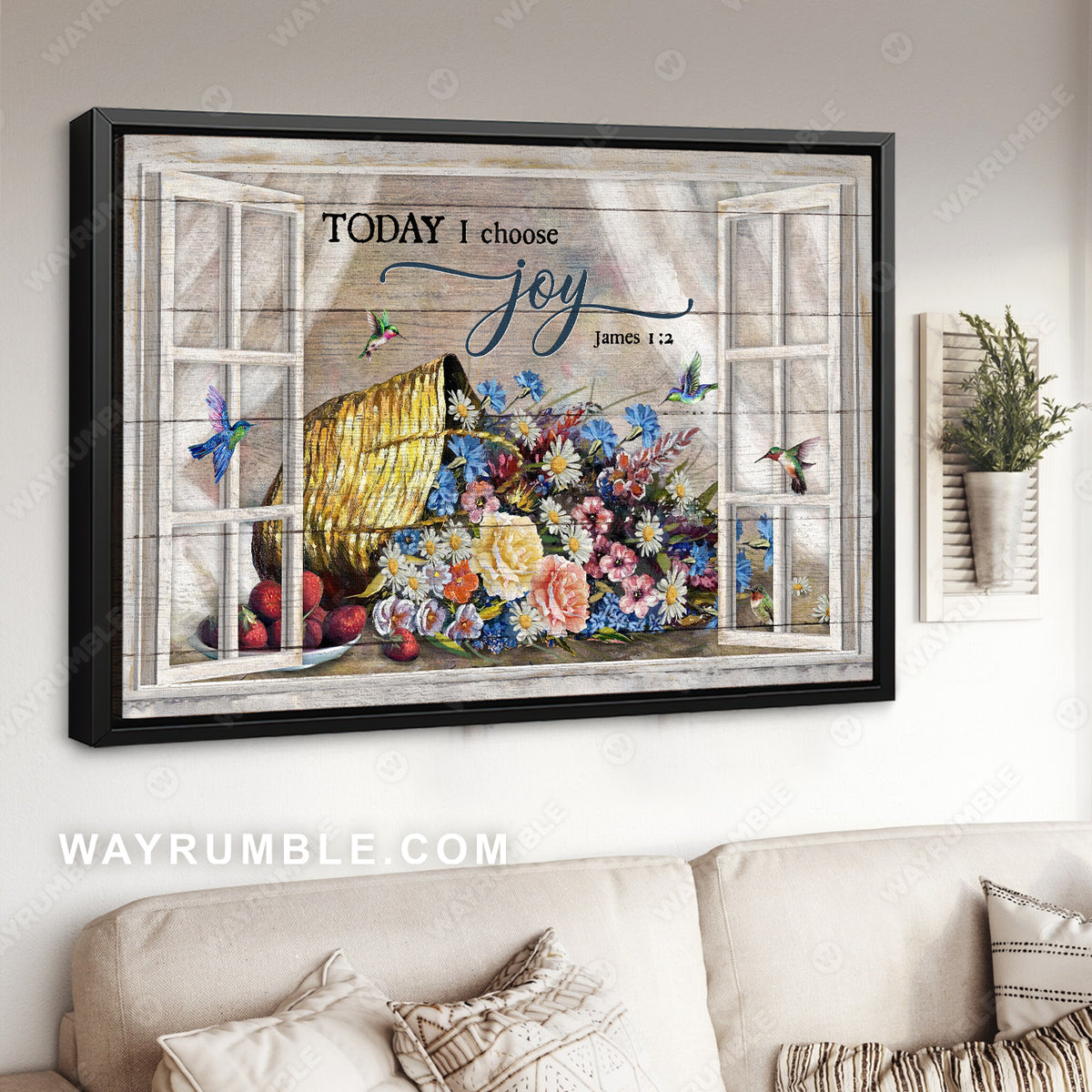 Colorful flower, Hummingbird, Window frame, Today I choose joy - Jesus Landscape Canvas Prints, Christian Wall Art