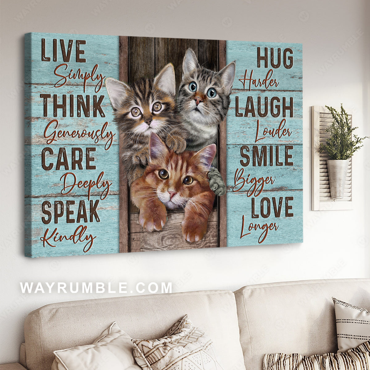 Gift for cat lover, Little cat drawing, Mint house, Live simply - Jesus Landscape Canvas Prints, Christian Wall Art