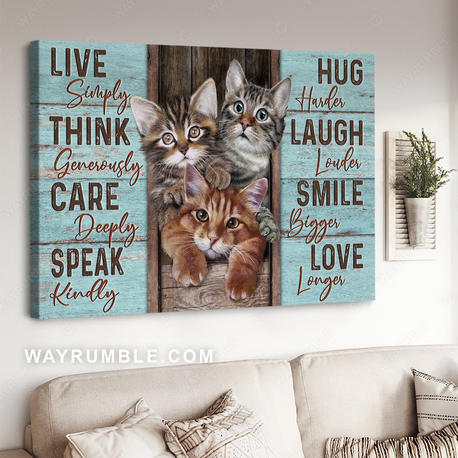 Gift for cat lover, Little cat drawing, Mint house, Live simply - Jesus Landscape Canvas Prints, Christian Wall Art