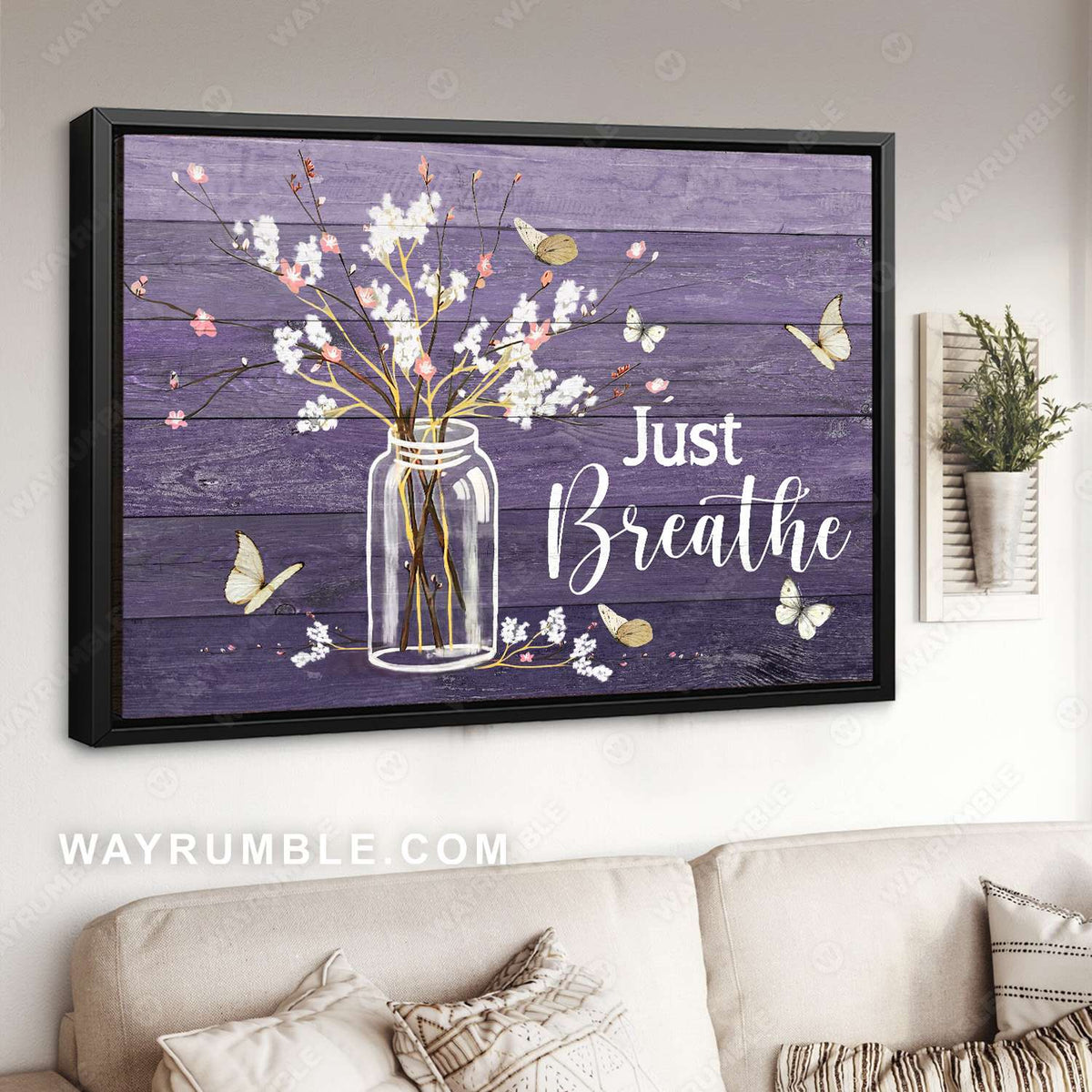 Baby flower, Glass bottle, White butterfly, Purple background, Just breath - Jesus Landscape Canvas Prints, Christian Wall Art