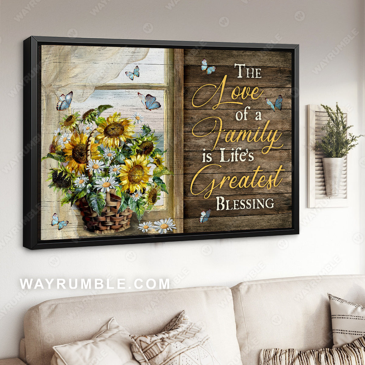 Flower painting, Sunflower, Daisy, The love of a family is life&#39;s greatest blessing - Jesus Landscape Canvas Prints, Christian Wall Art