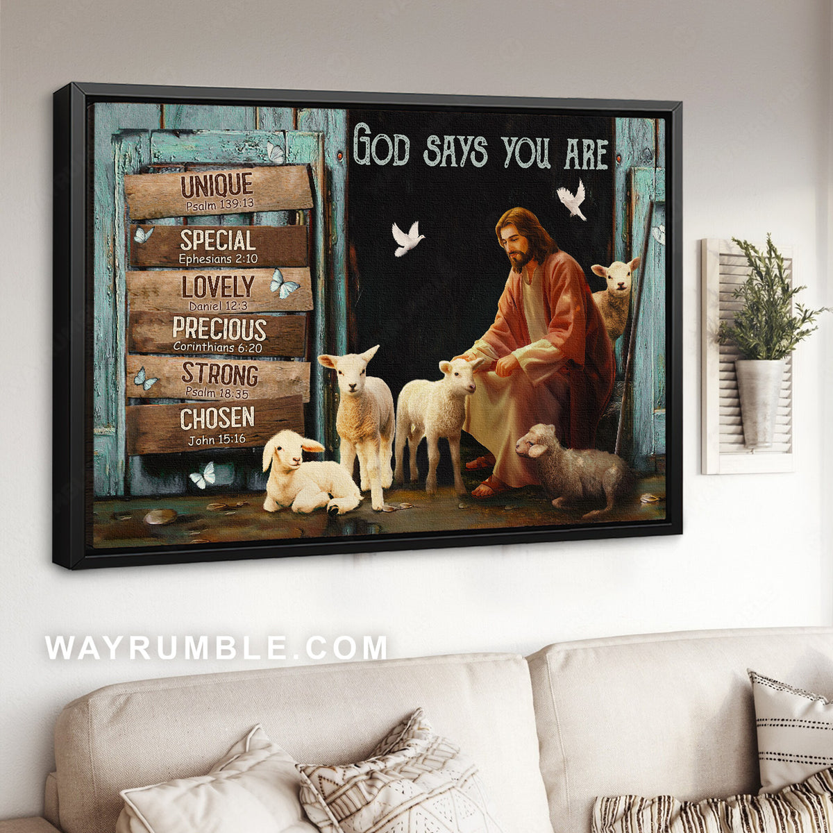 Lamb with Jesus, Jesus painting, White dove, God says you are unique - Jesus Landscape Canvas Prints, Christian Wall Art