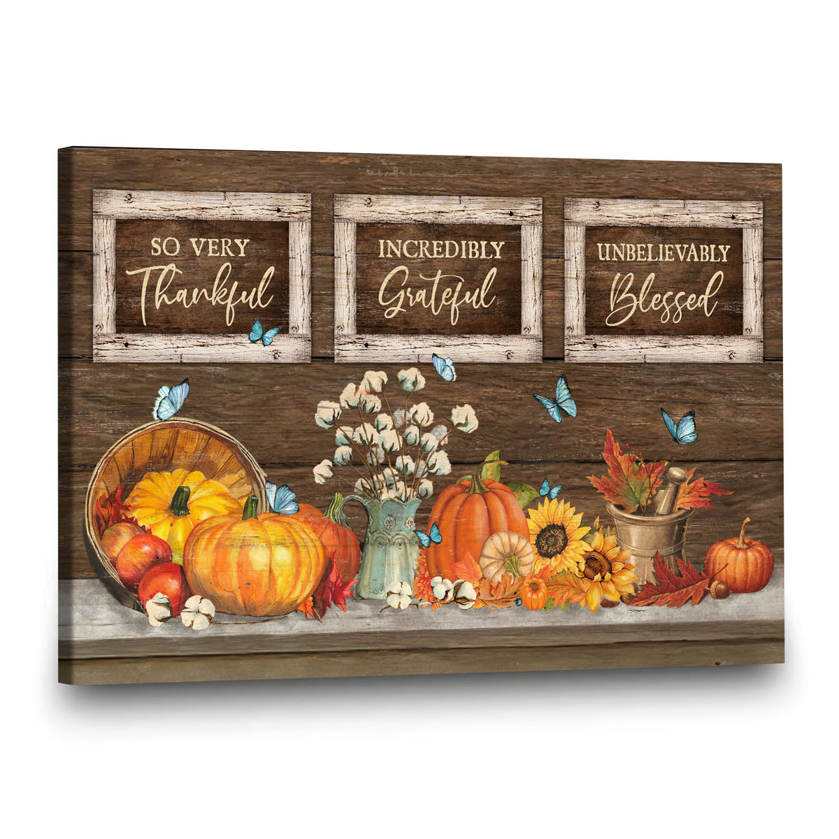 Pumpkin - Thankful Grateful Blessed - Jesus Landscape Canvas Prints, Wall Art