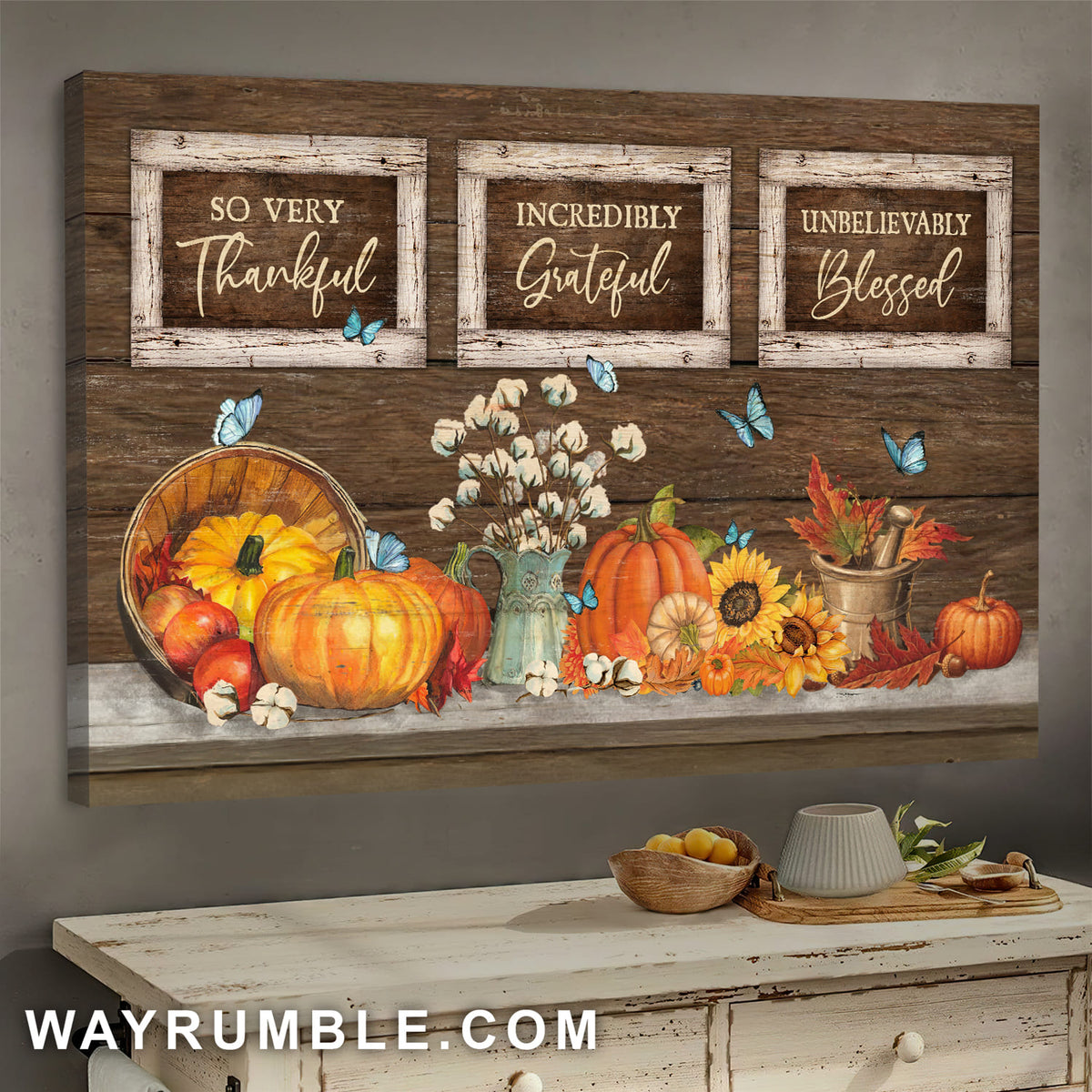 Pumpkin - Thankful Grateful Blessed - Jesus Landscape Canvas Prints, Wall Art