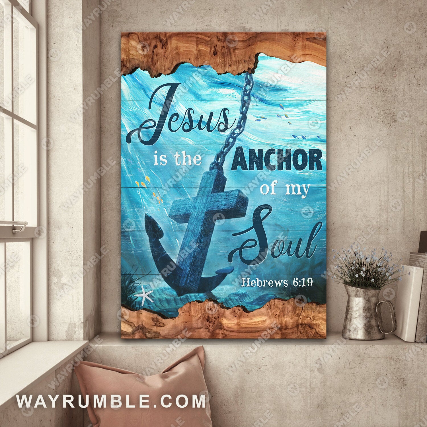 Anchor painting, Blue ocean, Wood artwork, Jesus is the anchor of my soul - Jesus Portrait Canvas Prints, Wall Art