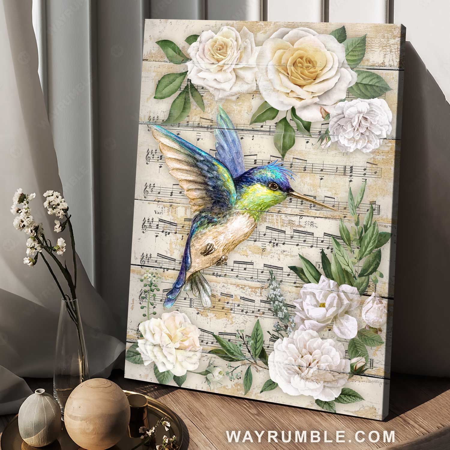 Pretty camellia, Amazing hummingbird, Music sheet painting - Jesus Portrait Canvas Prints, Home Decor Wall Art