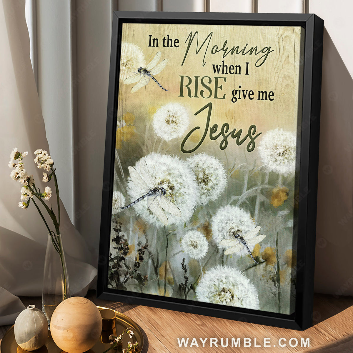 Dandelion field, Dragonfly, In the morning when I rise give me Jesus - Jesus Portrait Canvas Prints, Christian Wall Art