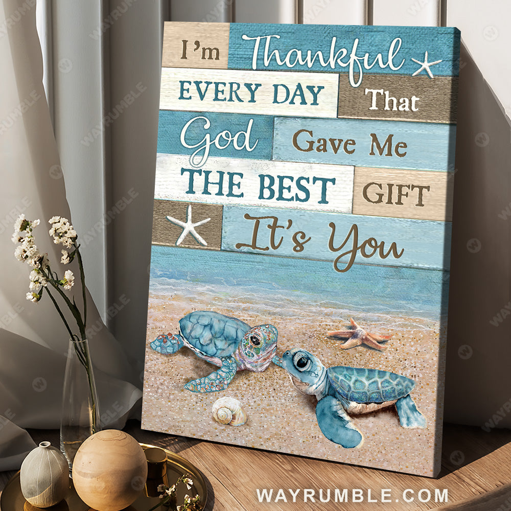 Blue sea turtle, Ocean painting, Starfish, I'm thankful every day - Jesus Portrait Canvas Prints, Christian Wall Art