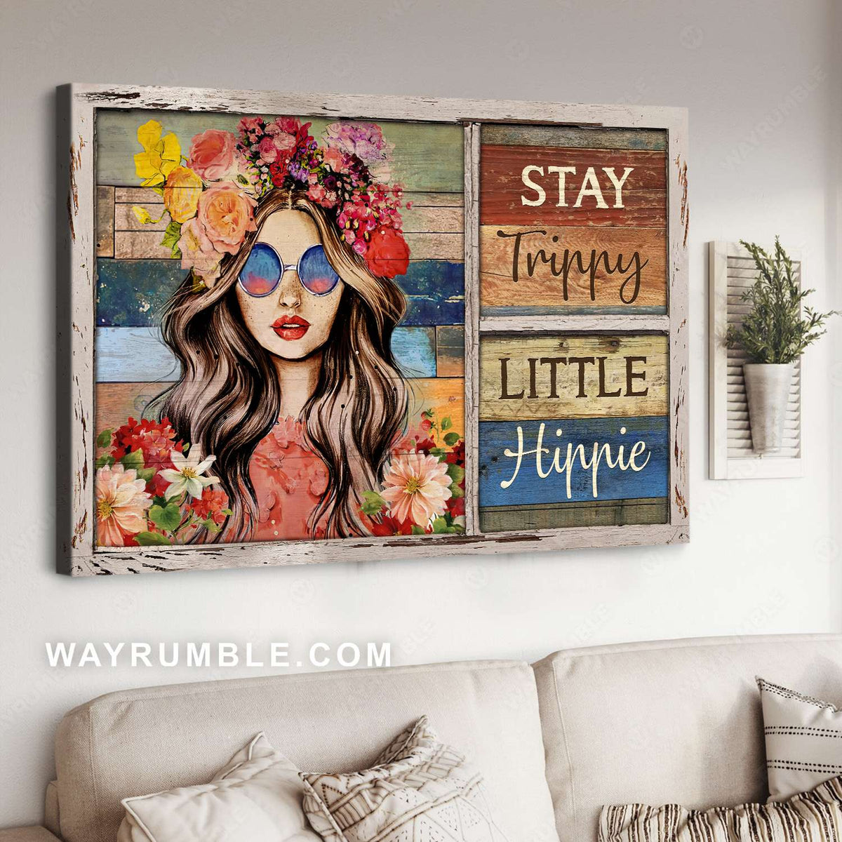 Beautiful girl, Flower crown, Stay trippy little hippie - Jesus Landscape Canvas Prints, Christian Wall Art