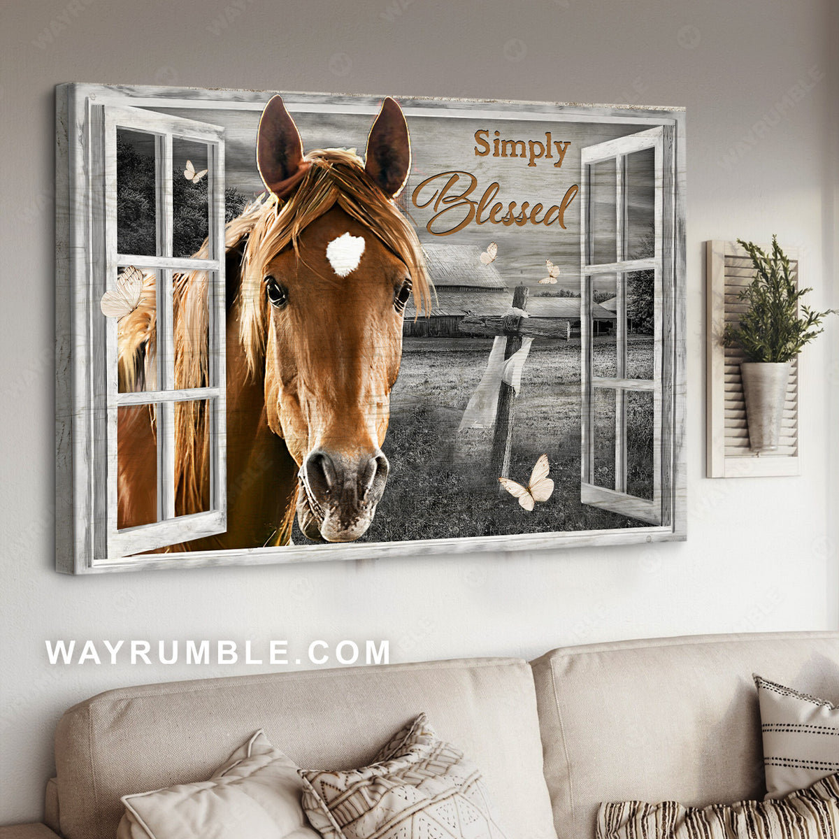 Quarter horse, Black and white painting, White butterfly, Simply blessed - Jesus Landscape Canvas Prints, Home Decor Wall Art