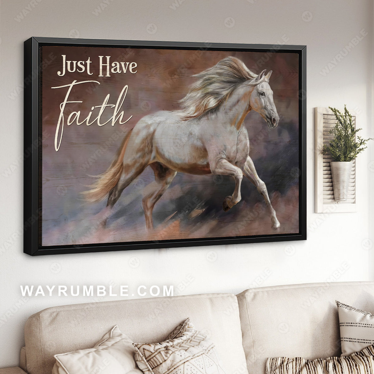 White horse painting, Running horse, Dark cloud, Just have faith - Jesus Landscape Canvas Prints, Christian Wall Art