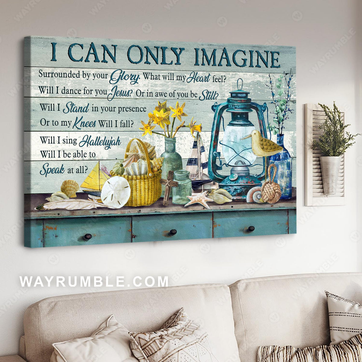 Vintage painting, Ocean theme, I can only imagine - Jesus Landscape Canvas Prints, Christian Wall Art