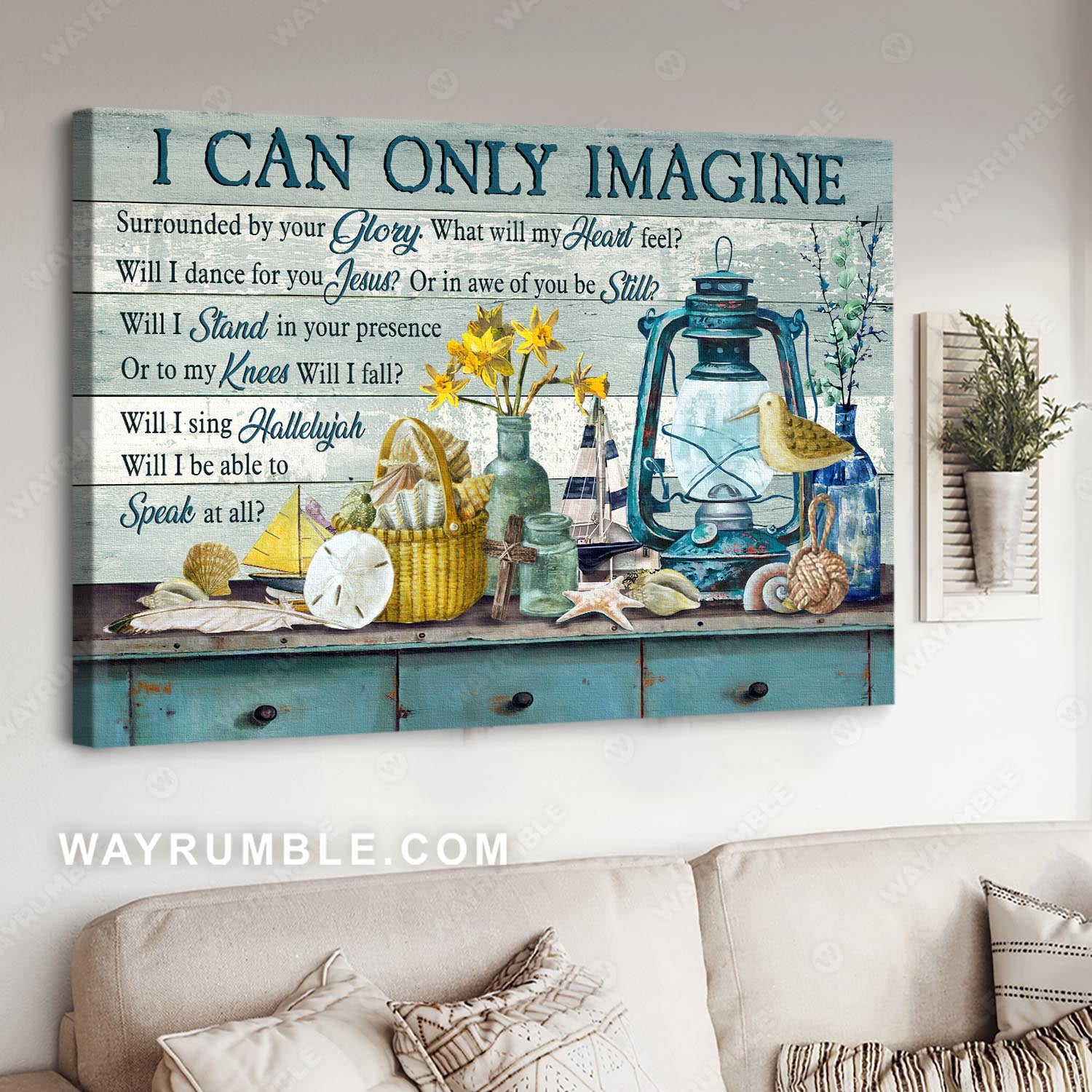 Vintage painting, Ocean theme, I can only imagine - Jesus Landscape Canvas Prints, Christian Wall Art