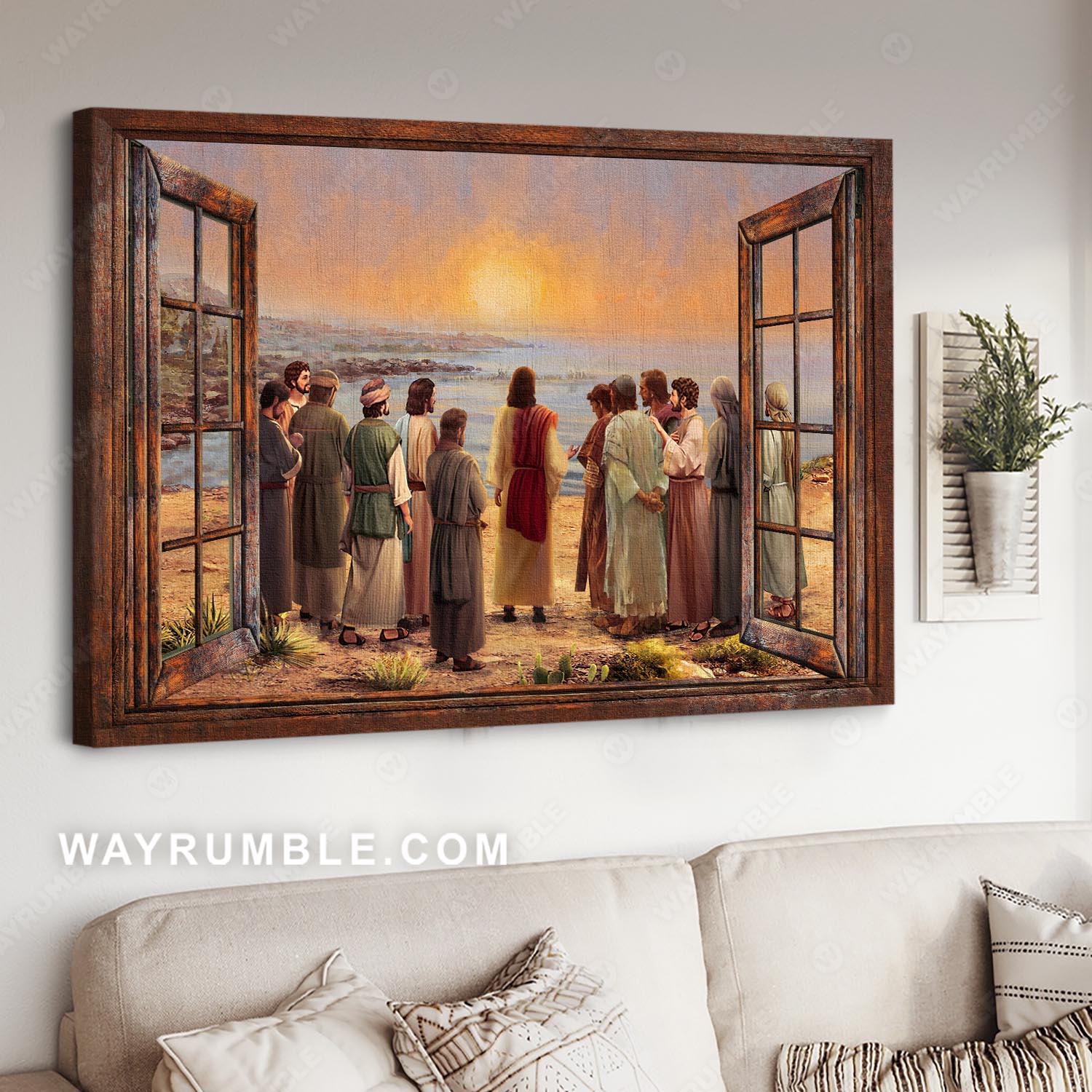 God painting, Before the ocean, Sunset painting, God's followers - Jesus Landscape Canvas Prints, Christian Wall Art